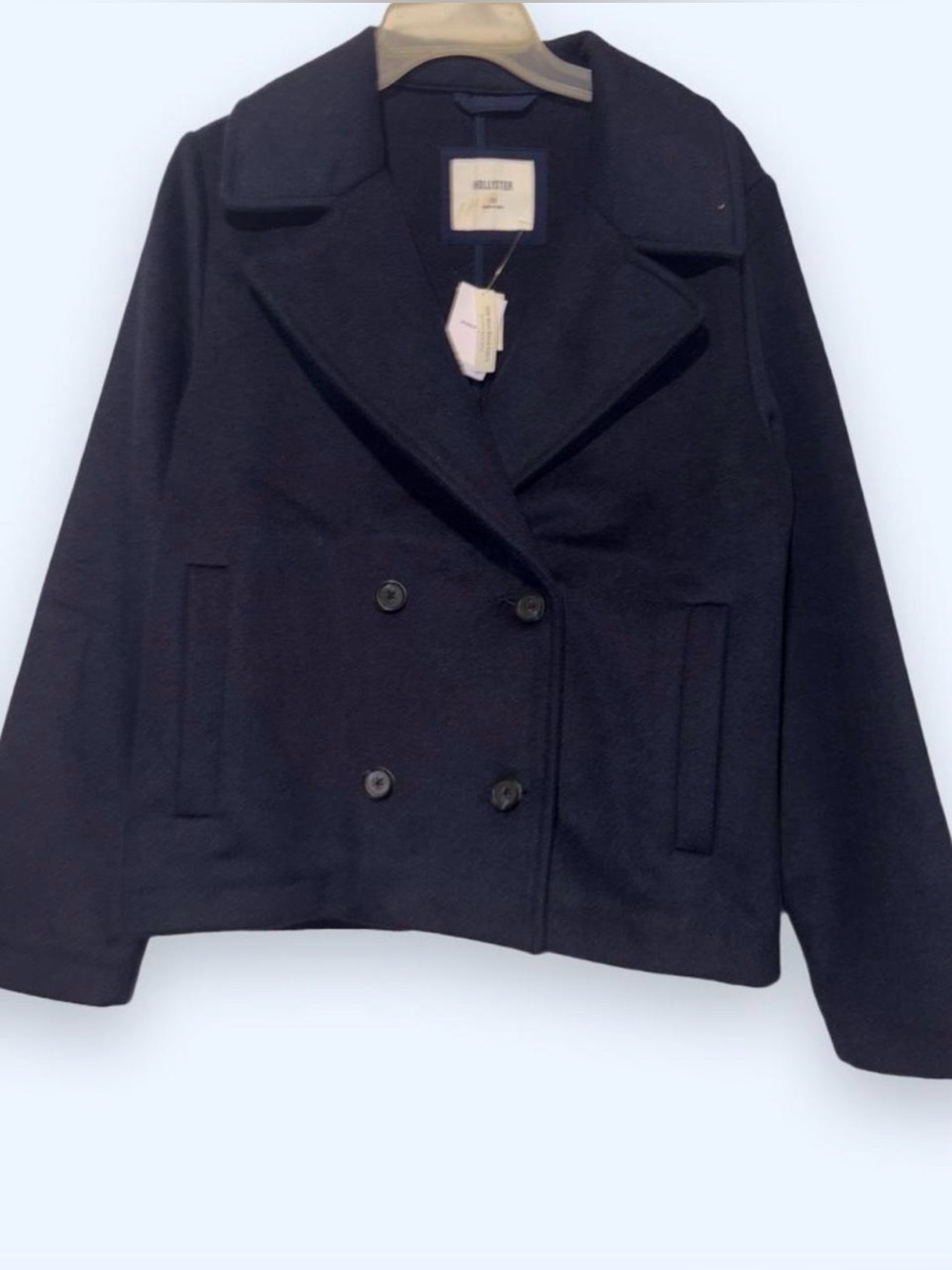 Hollister Women's Dark Navy Double-Breasted Pea Coat